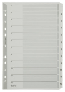 LEITZ Répertoire en carton mylar, chiffres, A4, 1-12, gris,