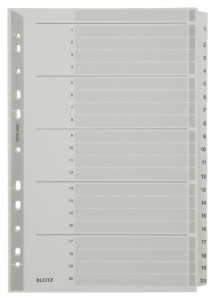 LEITZ Répertoire en carton mylar, chiffres ,A4, 1-20, gris