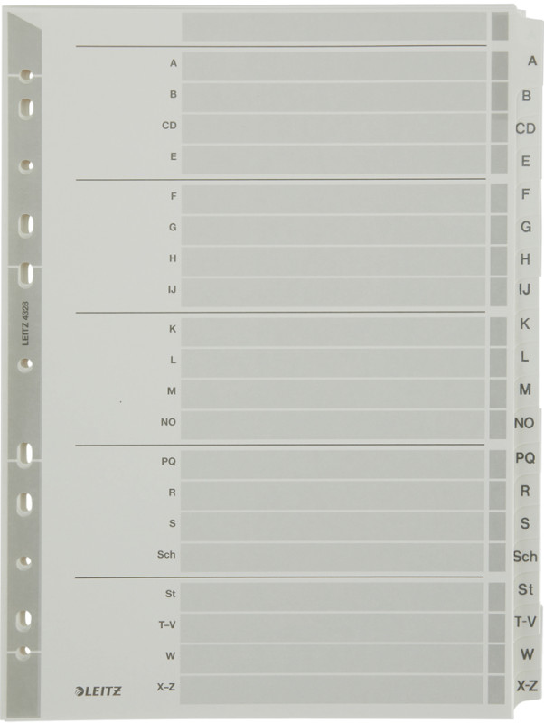 LEITZ répertoire en carton mylar, A-Z, A4, 20 touches, gris