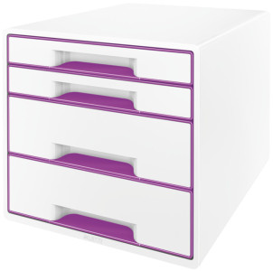LEITZ Bloc de classement WOW CUBE, 4 tiroirs, blanc/violet
