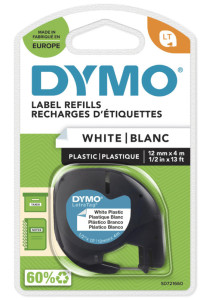 DYMO Cassette de ruban LetraTag, plastique, 12 mm x 4 m