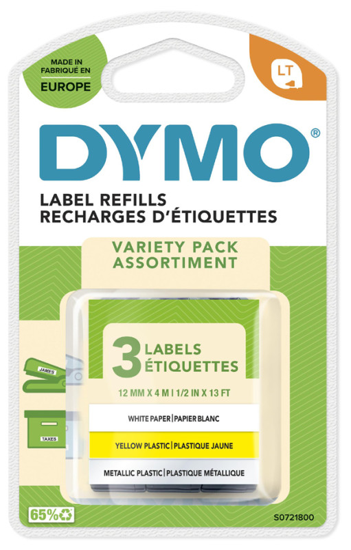 DYMO Cassette de ruban LetraTag, plastique, 12 mm x 4 m