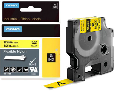 DYMO RHINO Etiquette en nylon noir/jaune, 12 mm x 3,5 m