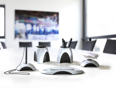 HAN Pot à stylos DELTA, en plastique, argent/noir