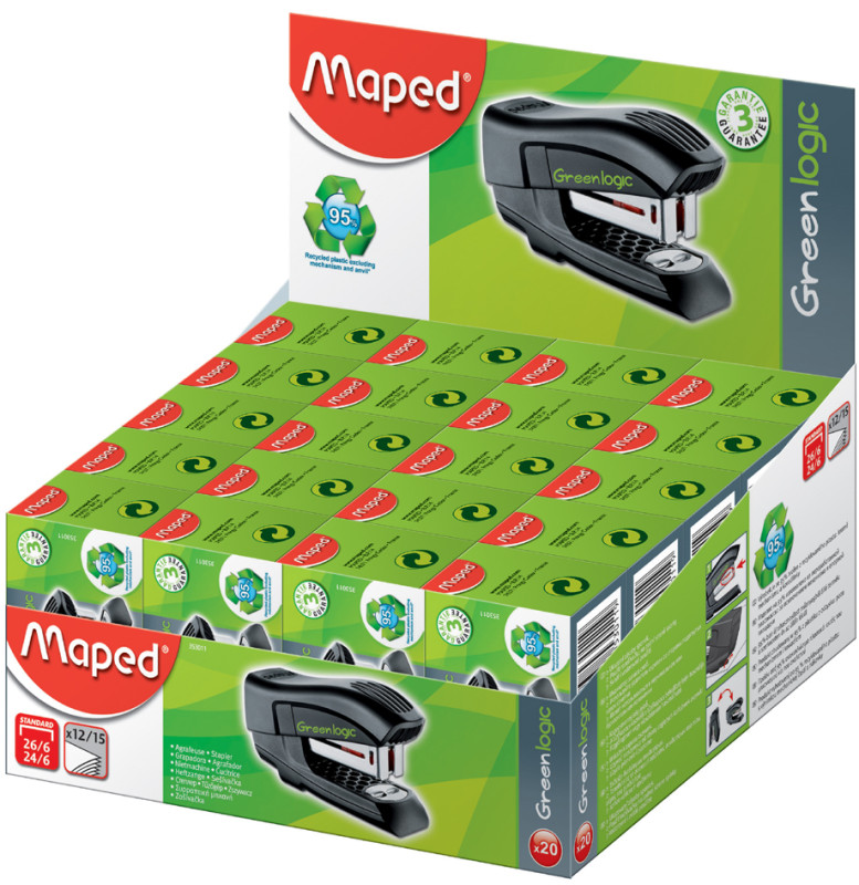 Maped Agrafeuse Mini Standard Greenlogic, présentoir de 20,