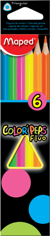 Maped crayons couleur COLOR'PEPS Fluo,étui en carton de 6