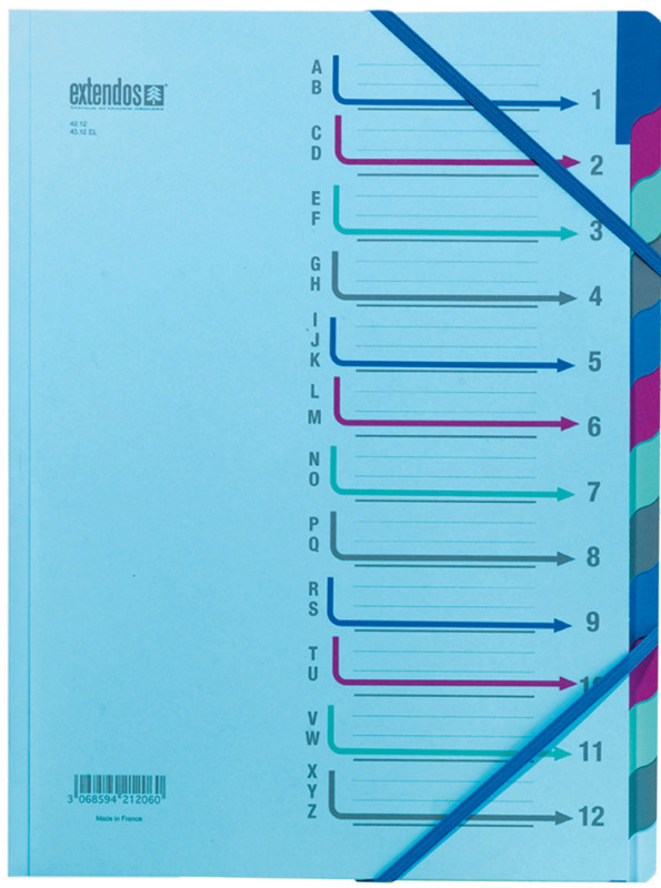 extendos Trieur à élastique série 43, 12 compartiments, bleu