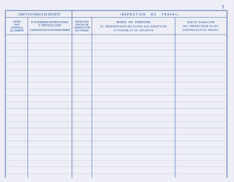 Lebon & Vernay Registre de l'inspection du travail et du comité d