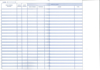 ELVE Registre d'appel journalier, piqûre 28 pages, 40 élèves