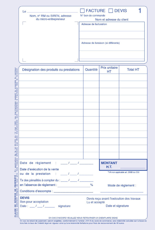 ELVE Manifold Factures / Devis, 50 feuillets, A5, dupli