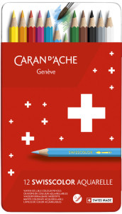 CARAN D'ACHE Crayons de couleur Swisscolor, étui métal de 12