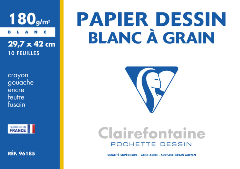 Pochette de 12 feuilles de papier à dessin à grain Clairefontaine