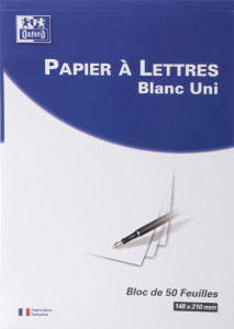 Oxford Bloc de correspondance, A4, blanc, uni