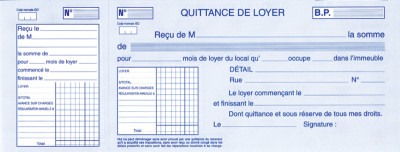 Carnet de quittances de loyer - 105 x 270 mm - 50 feuillets