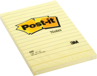 3M Post-it 100 feuilles/bloc, 76 x 76 mm, jaune, ligné