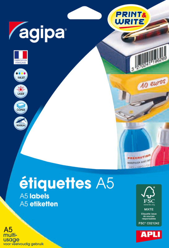 agipa étiquettes multi-usage, 80 x 140 mm, blanches