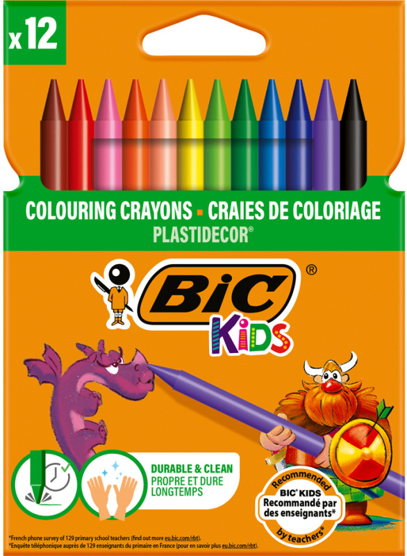 BIC Crayon de cire Plastidecor, étui en carton de 12