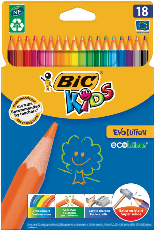 BIC KIDS Crayons de couleur Evolution ECOlutions, étui en