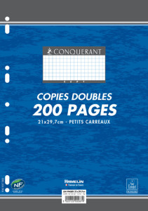 CONQUERANT SEPT Copies doubles, A4, quadrillé 5x5, 200 pages