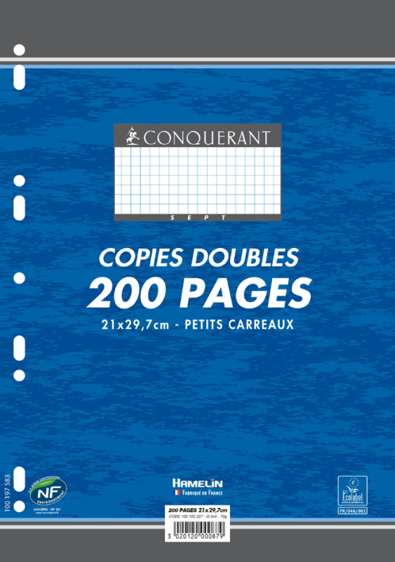 CONQUERANT SEPT Copies doubles, A4, quadrillé 5x5, 200 pages