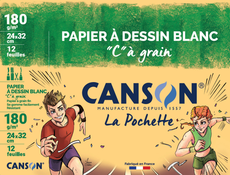 Pochette CANSON 12 feuilles de papier à dessin blanc C à Grain A4