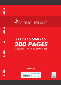 CONQUERANT SEPT Feuillets mobiles, 210 x 297 mm, quadrillé