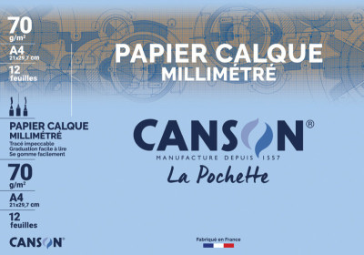 CANSON papier calque millimétré, format A4, 70/75 g/m2