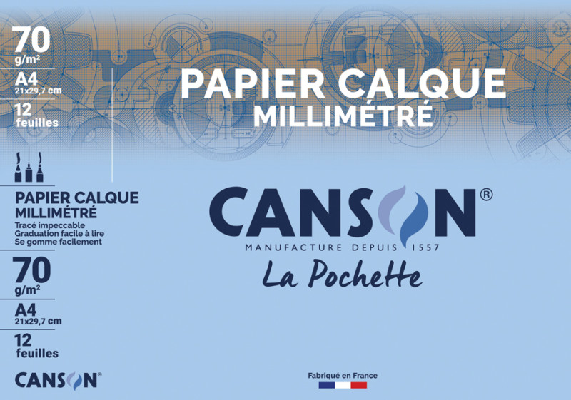 CANSON papier calque millimétré, format A4, 70/75 g/m2