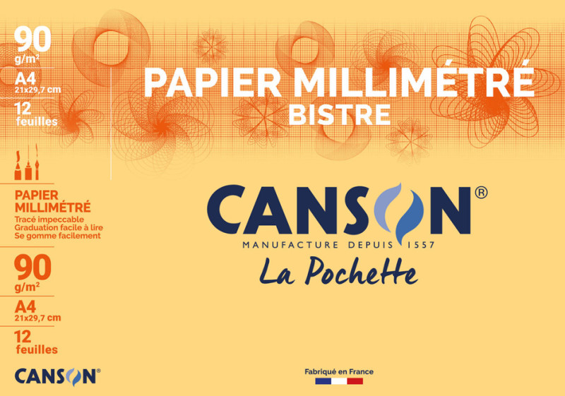 CANSON Papier millimétré, A4, 90 g/m2, couleur: bleu - Cartons à dessins  sac à dessins - Achat & prix