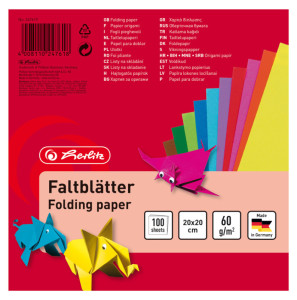 herlitz Papier origami, 200 x 200 mm, couleurs assorties