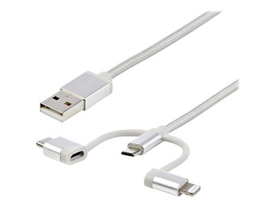 Startech : 1M 3 1 CHARGER - LIGHTNING USB C OR MICRO-USB - BRAIDED