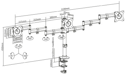 DIGITUS Bras pour moniteurs LCD/LED/TFT Triple, jusqu'à