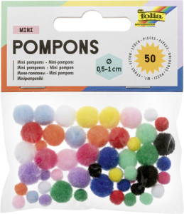 Folia mini-pompons, 50 pièces, couleurs assorties
