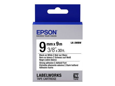 Epson : EPSON LABEL cartouche STRONG ADHESIVE LK-3WBW BLACK avec HITE 9MM