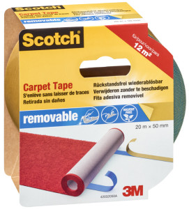 Scotch Ruban adhésif détachable pour moquette, 50 mm x 20 m,