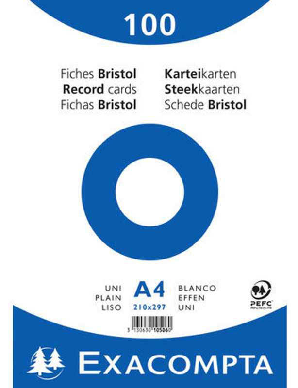 EXACOMPTA Fiches bristol, A4, uni, blanc