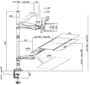LogiLink Poste de travail assis-debout, pour 1 moniteur,noir