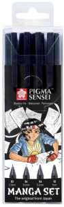 SAKURA Manga-Set PIGMA sensei, 4er Etui, schwarz