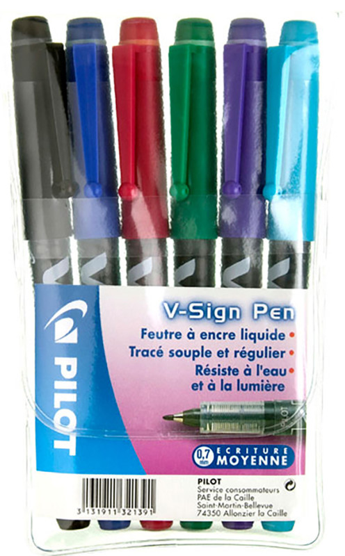 PILOT Stylo feutre V Sign Pen, étui de 6 pièces