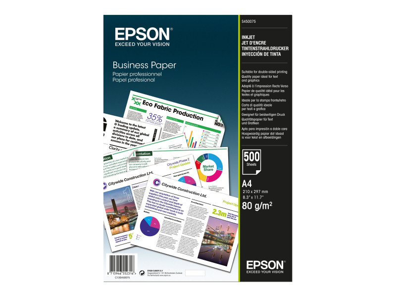 Epson Business Papier - Ramette de 500 Feuilles de papier pour Imprimante  jet d'encre A4 (210