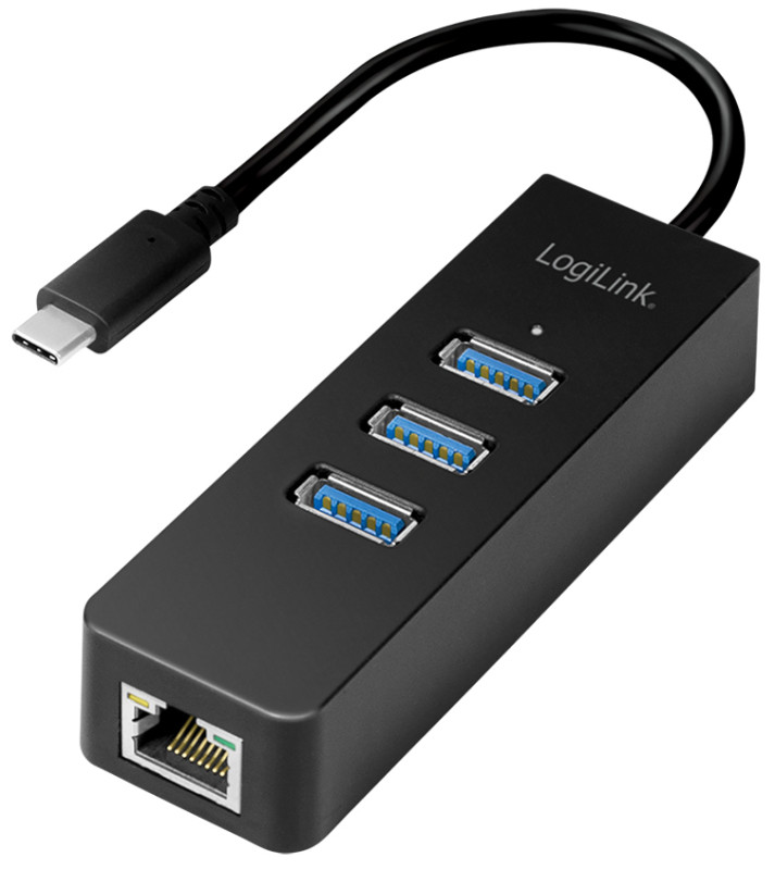 Adaptateur Ethernet USB-C mâle vers 3 ports USB 3.0 femelle, noir