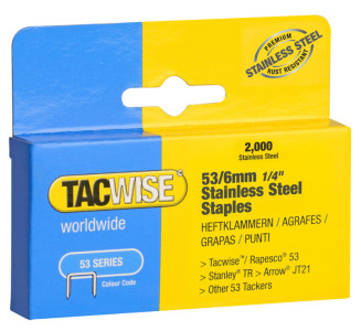 TACWISE Agrafes 53/6 mm, acier inoxydable, 2.000 pièces