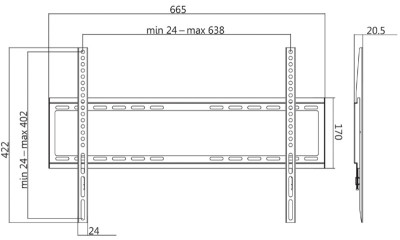 LogiLink Support mural pour TV, plat, pour 96,98 à 177 cm