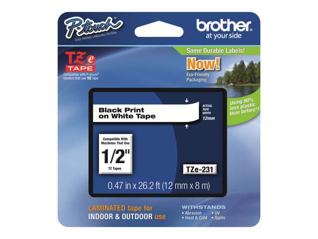 Achat Ruban TZe Laminé 12 Mm Noir Sur Blanc Brother