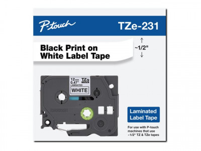 Brother TZE-231 ruban laminé P-Touch 12mm 8M Noir sur Blanc