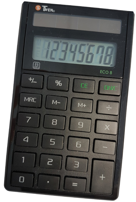 TWEN Calculatrice de bureau ECO 8, écran LCD à 8 chiffres,