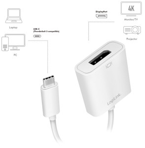 LogiLink Câble adaptateur USB 3.1 - DisplayPort, blanc
