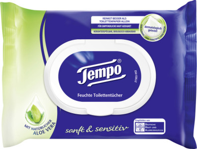 Tempo lingettes humides de toilette doux & soigneux, avec