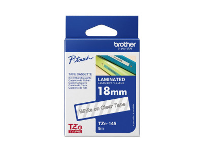 Brother TZ-145 ruban laminé P-Touch 18mm 4M Blanc sur Transparent