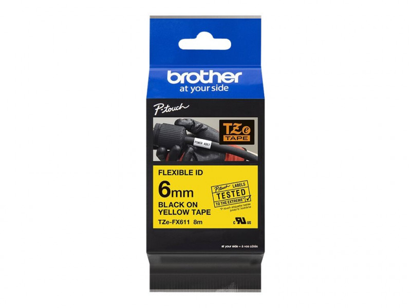 Brother TZEFX-611 ruban laminé P-Touch 6mm 8M Noir sur Jaune